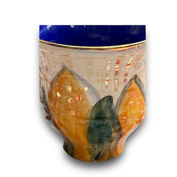 Sunflower Bud Vase with 18k Gold Accents & Blue Interior - Picture 5 of 8